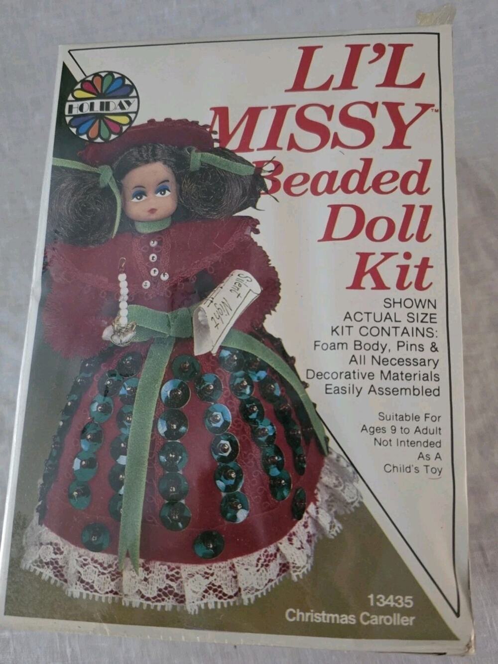 Walco Li'l Missy Beaded Doll Kit Sequin Vintage Christmas Caroller #13435